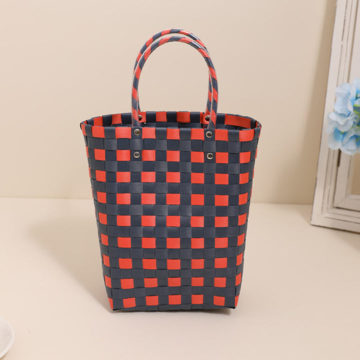 Woven tote bag in modern plaid pattern Skanto