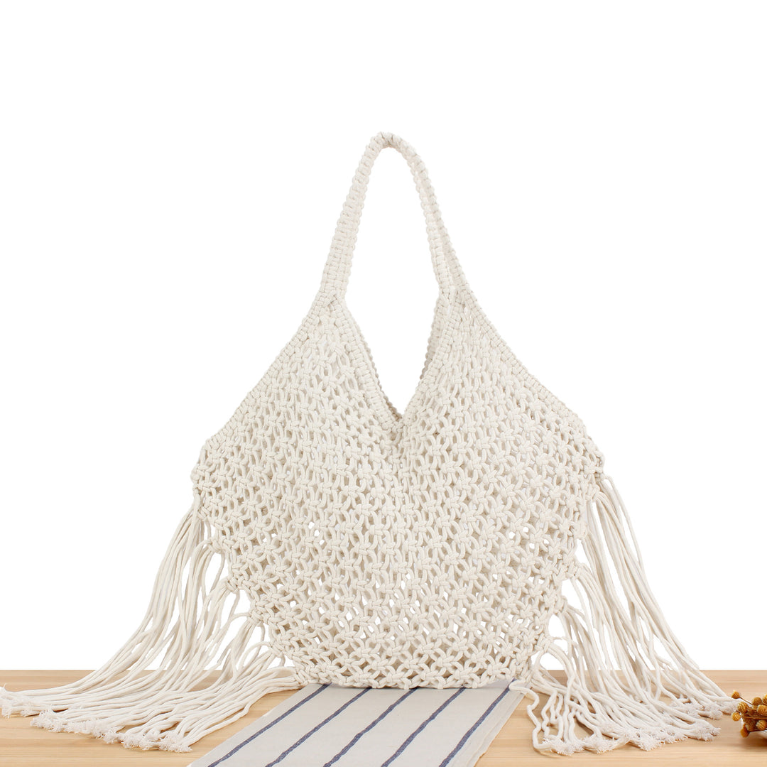 Hand-knotted tote bag with fringe Skanto