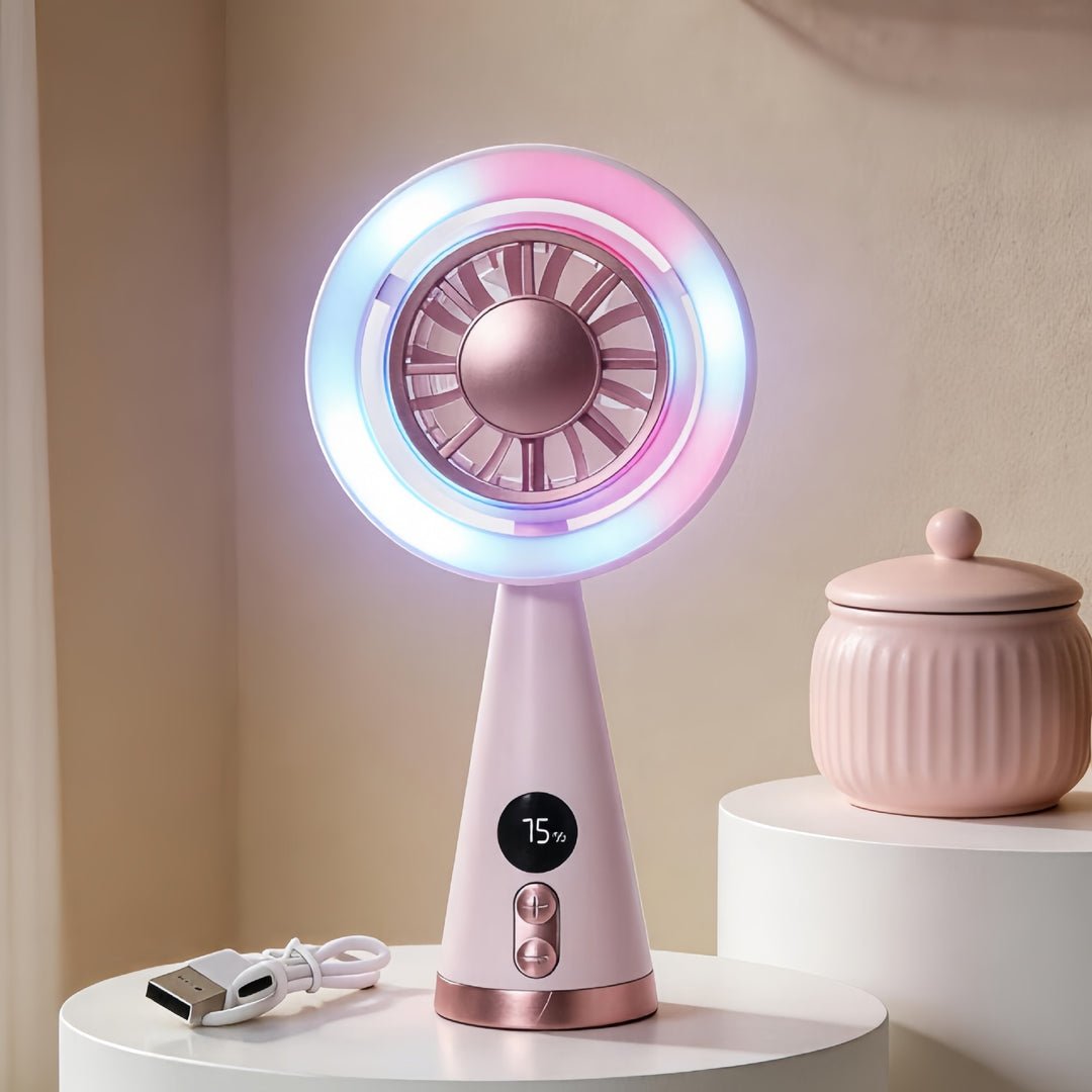 Dame Bærbar Mini-vifte med LED-belysning og digital hastighetsindikator Skanto