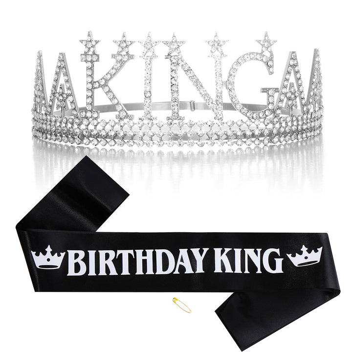 Damer Glitrende bursdagskrone med et kongelig "Birthday King"-sash-sett Skanto