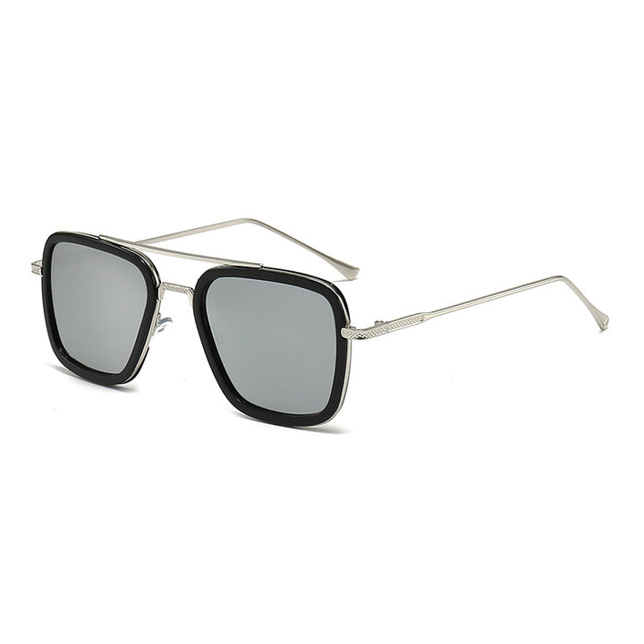 Dame moteristisk kvadratisk solbrille med glamorøs metallramme Skanto