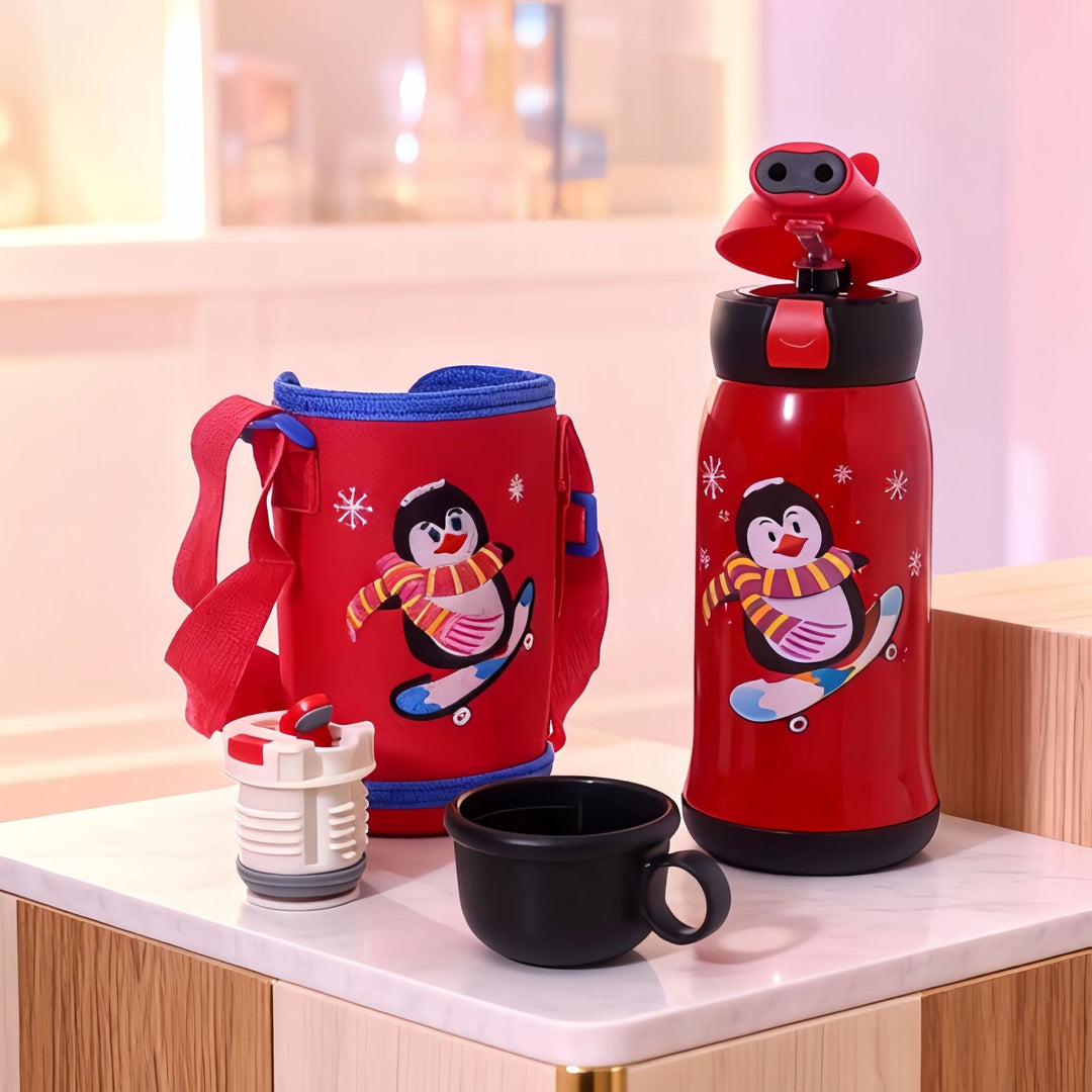 Dame Isolert Drikkeflaske med praktisk bærestrop og dyremotiv Skanto