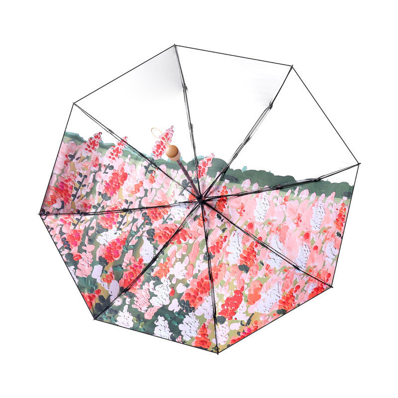 Dame praktisk sammenleggbart paraply med blomsterdesign Skanto