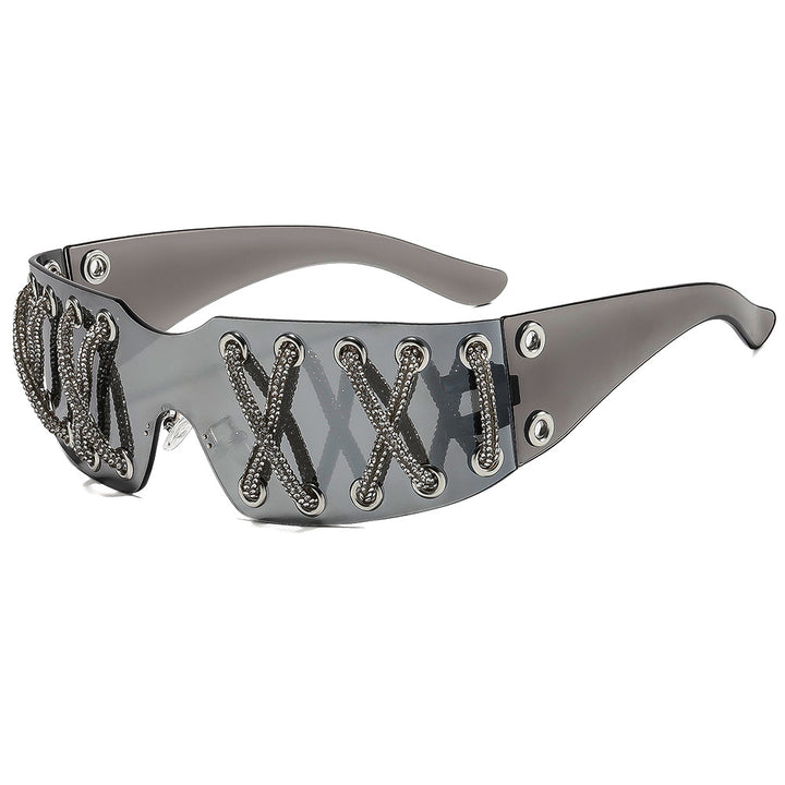 Dame futuristisk design solbrille med unik dekor Skanto
