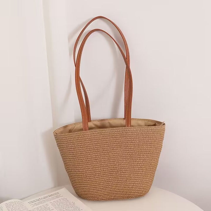 Elegant Raffia Tote Bag with Leather Handles Skanto