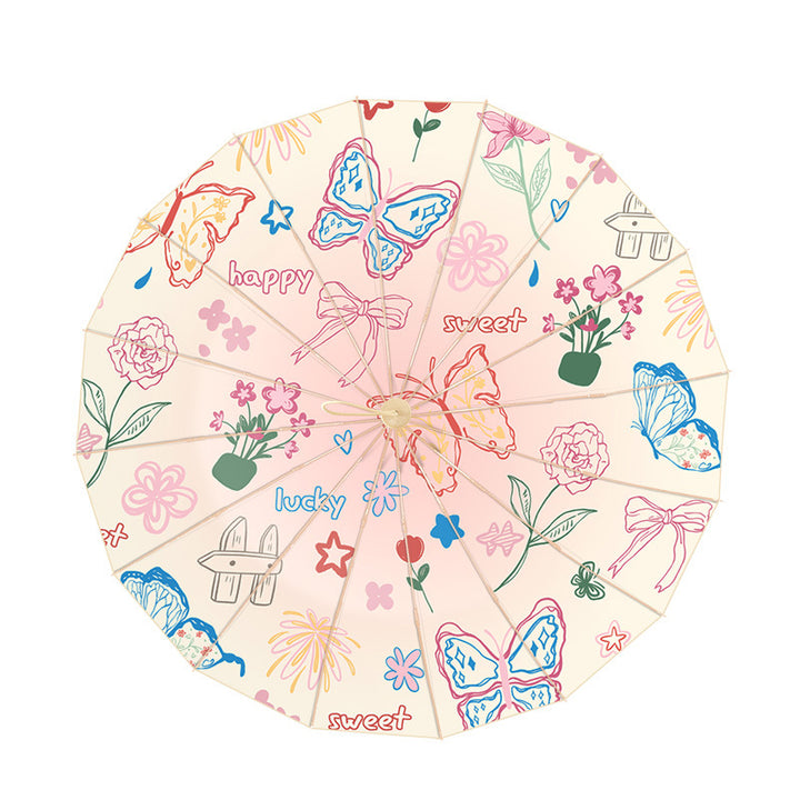 Dame elegant fold Regn paraply med florale aksenter og ergonomisk grep Skanto