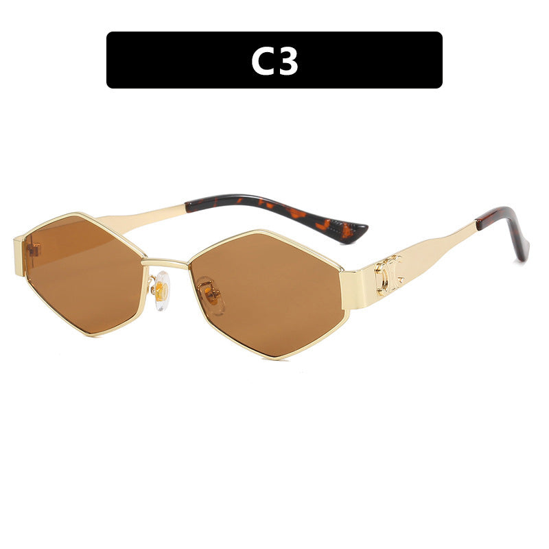 Dame hexagonal designer solbrille med innovativ metallramme Skanto