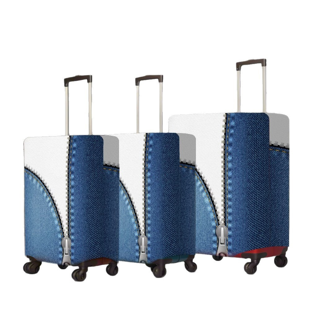 Unisex nan elastisk koffertbeskyttelsesdeksel med glidelås-lignende utseende i jeansstruktur og robust stretchpassform for Trolley Skanto