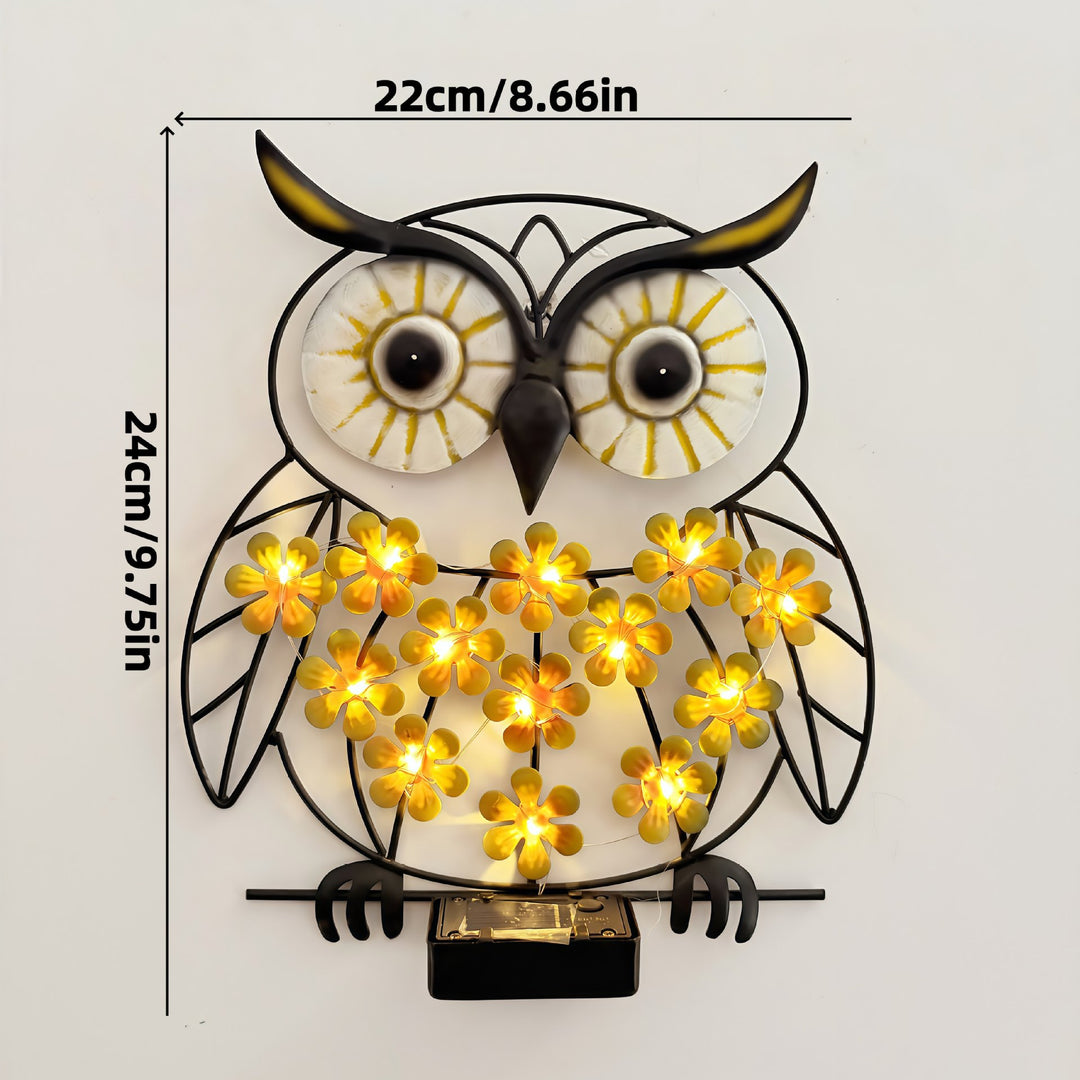 Metallisk Ugle Veggkunst Med Solenergidrevne LED Blomsterlys Og Jernramme Skanto