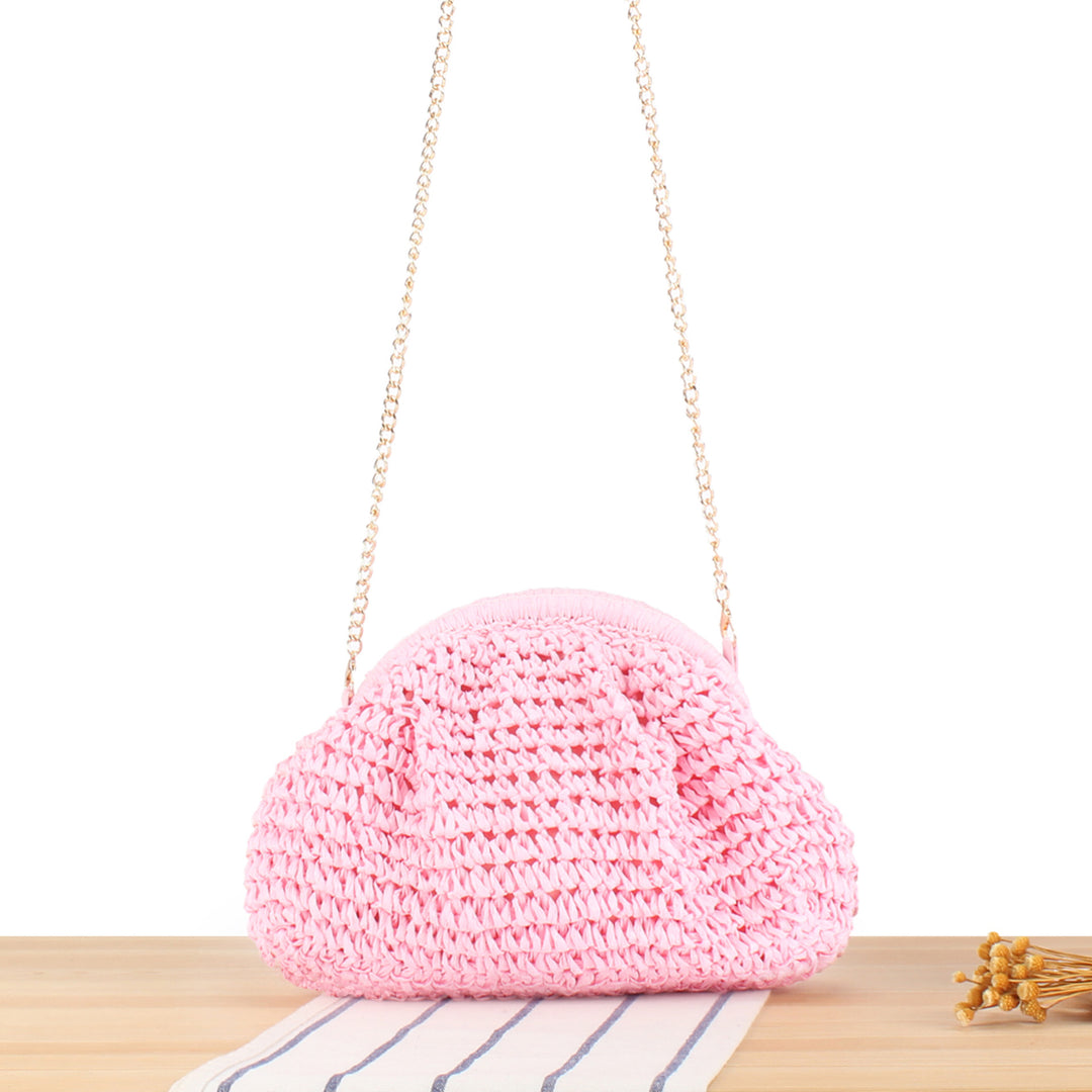 Shoulder bag made of handmade natural fibers with elegant chain embellishment Skanto