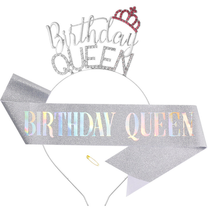 Damer Glitrende Hårbånd med "Birthday Queen"-skrift Skanto