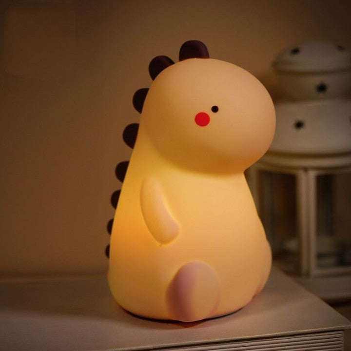 Skanto | Squishy Silikon Rødmende Dinosaur LED Nattlys - Perfekt Gave for Barn og Jenter