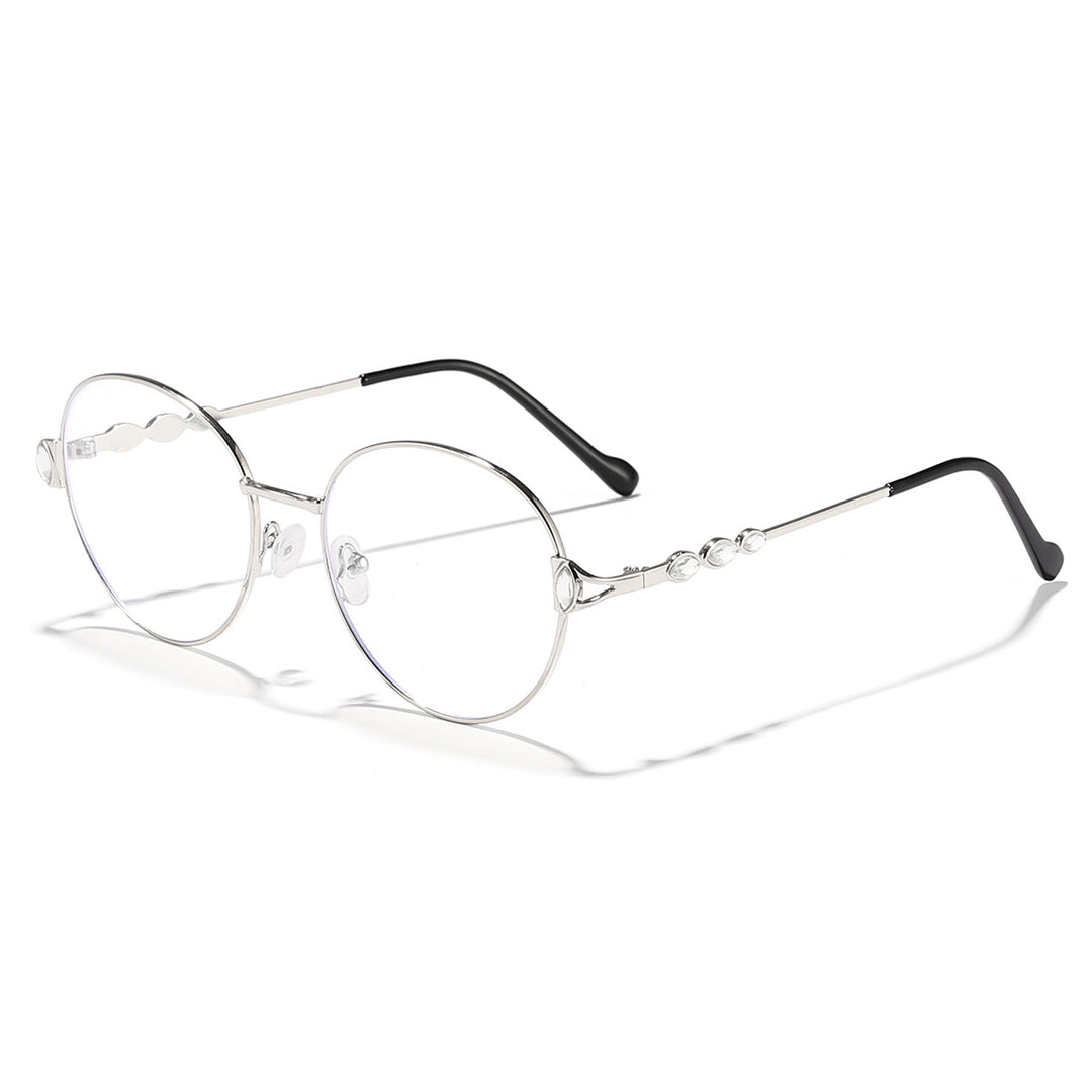 Dame rund solbrille med elegant metallramme og speilvendte glass Skanto