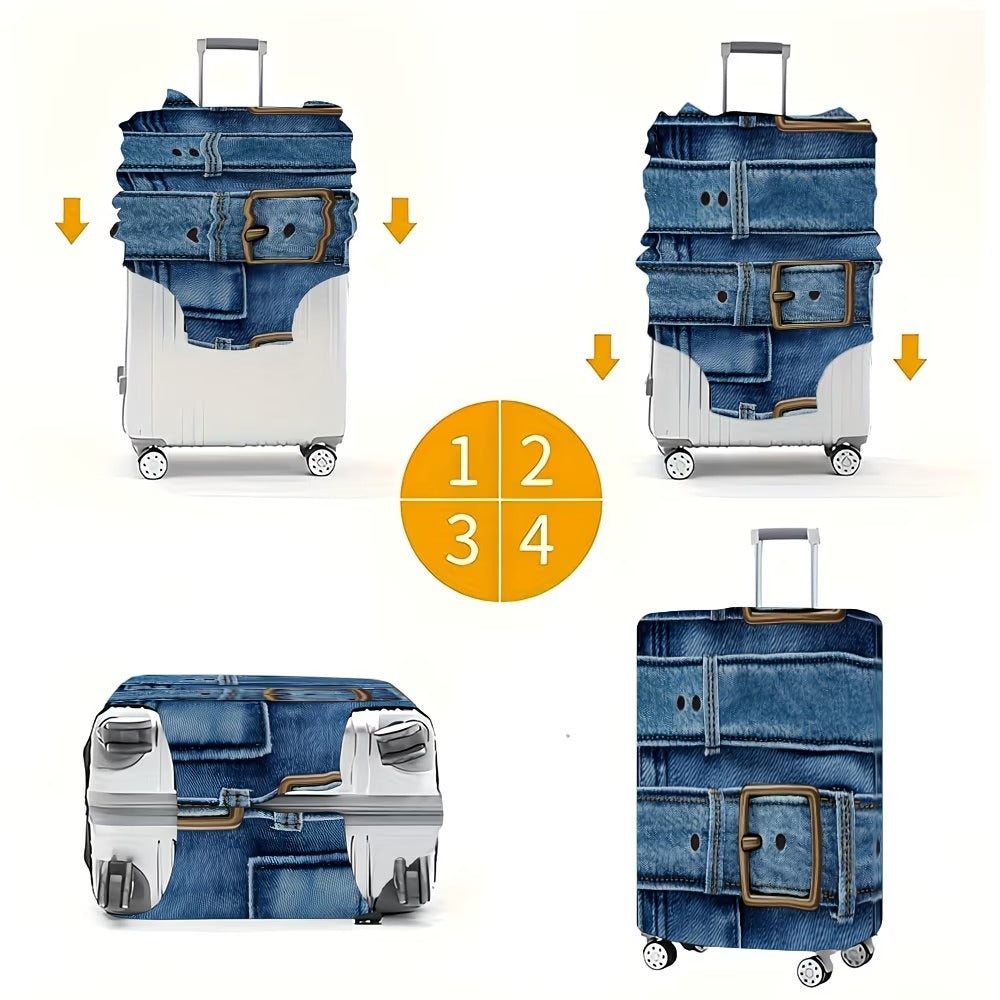 Unisex nan stilige koffertrekk med denimbelte-motiv, elastisk beskyttelsesdeksel for rullekoffer Skanto