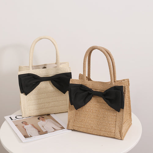 Elegant Straw Bag with Bow Detail Skanto