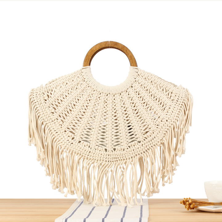 Handbag with fringed macrame design Skanto