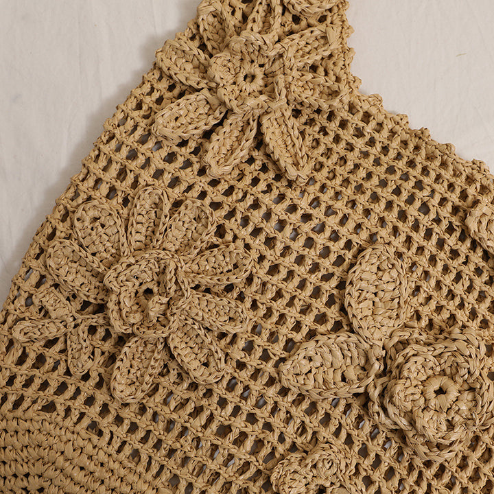 Crocheted shoulder bag with floral appliqués Skanto