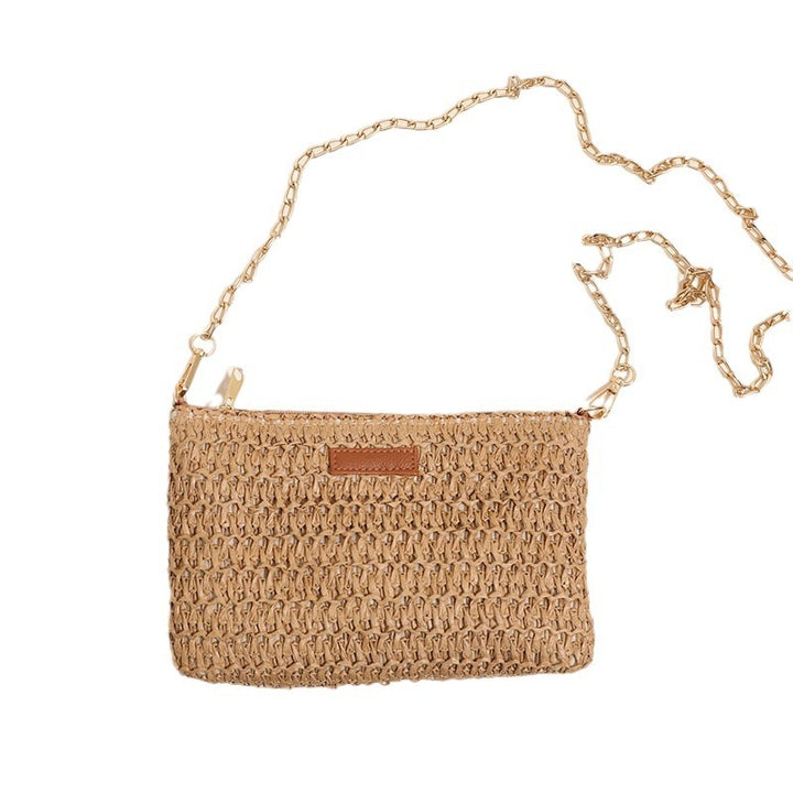 Handmade crossover bag of durable bast material with gold chain Skanto