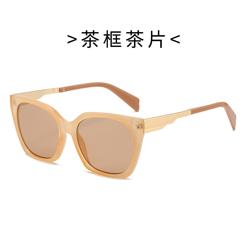 Dame Oversized-solbriller med elegant transparent ramme og gyldne aksenter Skanto