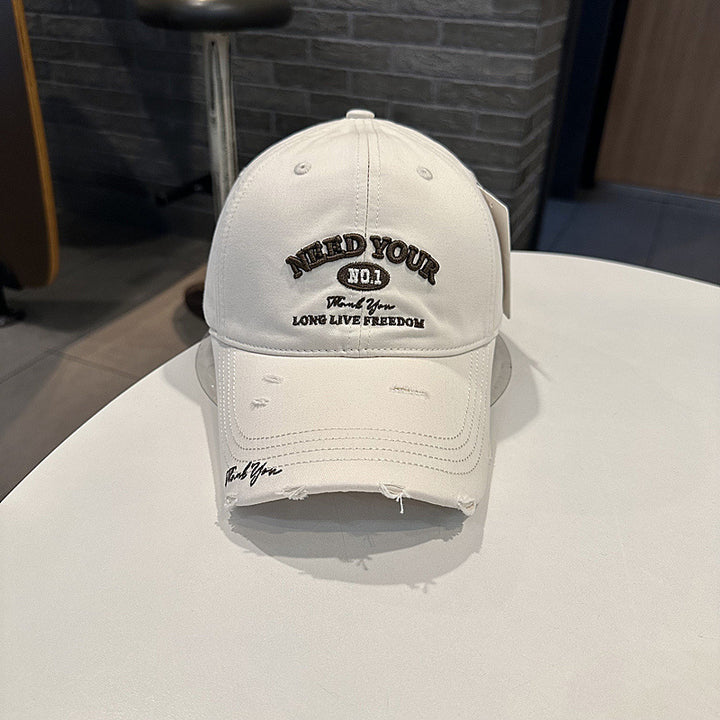 Herre Distressed Cotton Brodert Baseball Cap Skanto