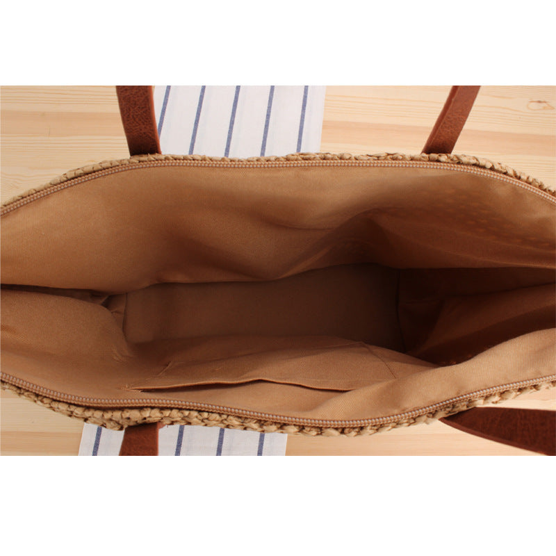Elegant Raffia Tote Bag with Leather Handles Skanto