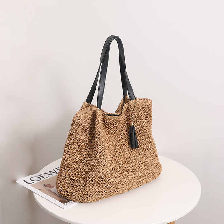 Durable basket bag with faux leather handle reinforcement Skanto