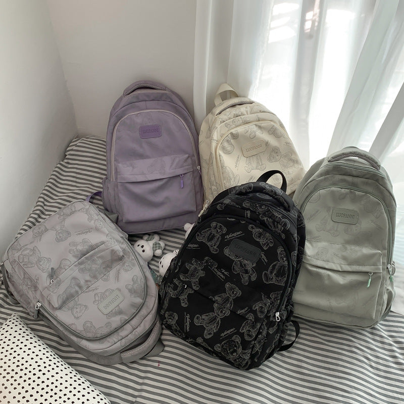 Ryggsekk i slitesterk nylon med søtt bjørnemønster Skanto