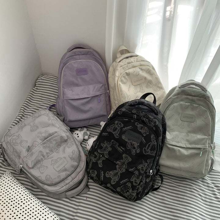 Ryggsekk i slitesterk nylon med søtt bjørnemønster Skanto