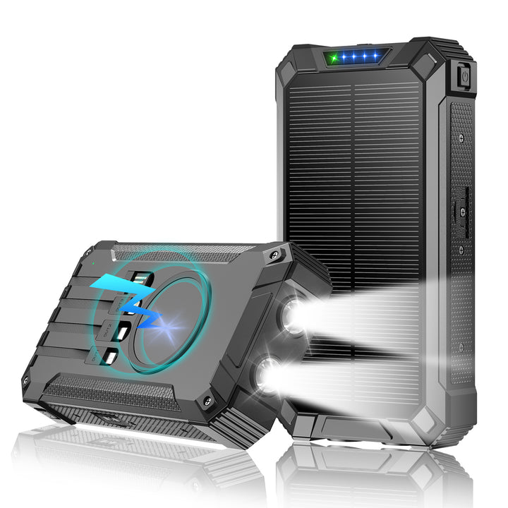Høykapasitets solcelle-powerbank med dobbelt LED-lys og hurtigladefunksjon Skanto