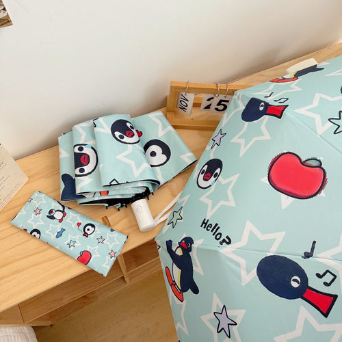 Dame sammenleggbar paraply med leken pingvin-design Skanto