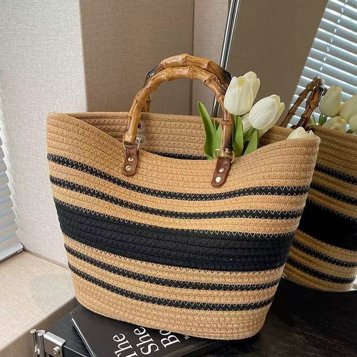 Praktisk strandbag med bambushåndtak Skanto