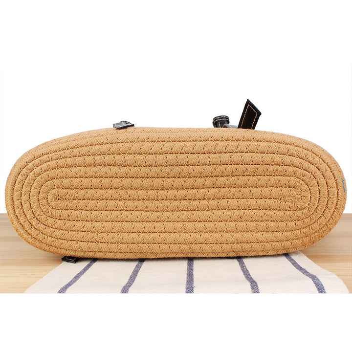 Elegant Beach Bag in Woven Natural Material with Stylish Leather Accents Skanto