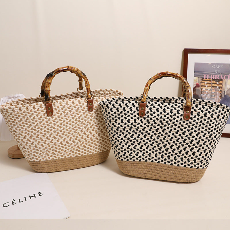 Elegant Straw Shopper with Bamboo Handles Skanto