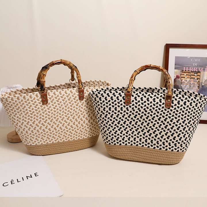 Elegant Straw Shopper with Bamboo Handles Skanto