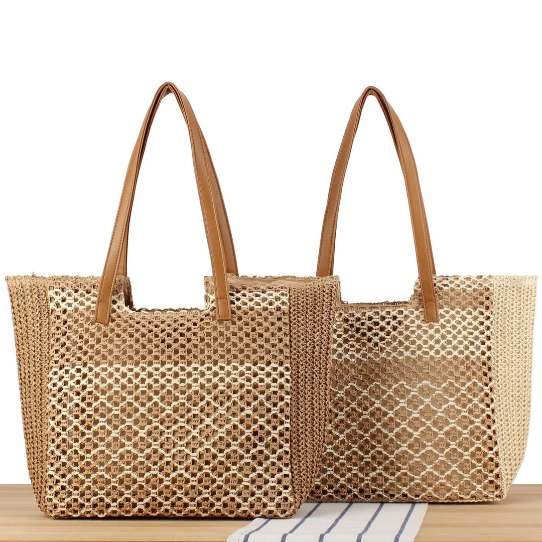 Woven strandbag med læderhåndtag Skanto
