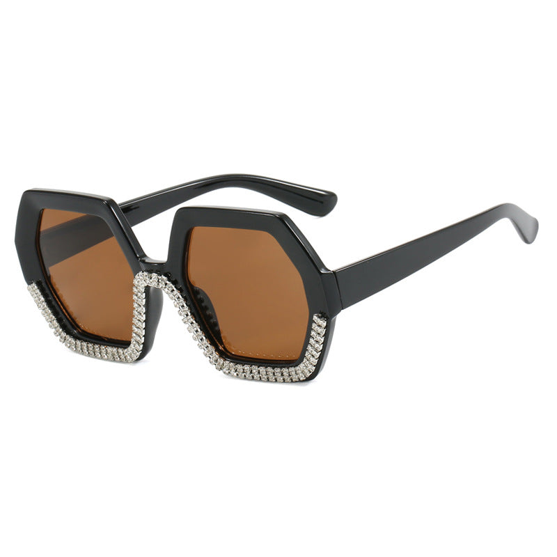 Women's extravagant sunglasses with hexagonal frame and rhinestone accents Skanto