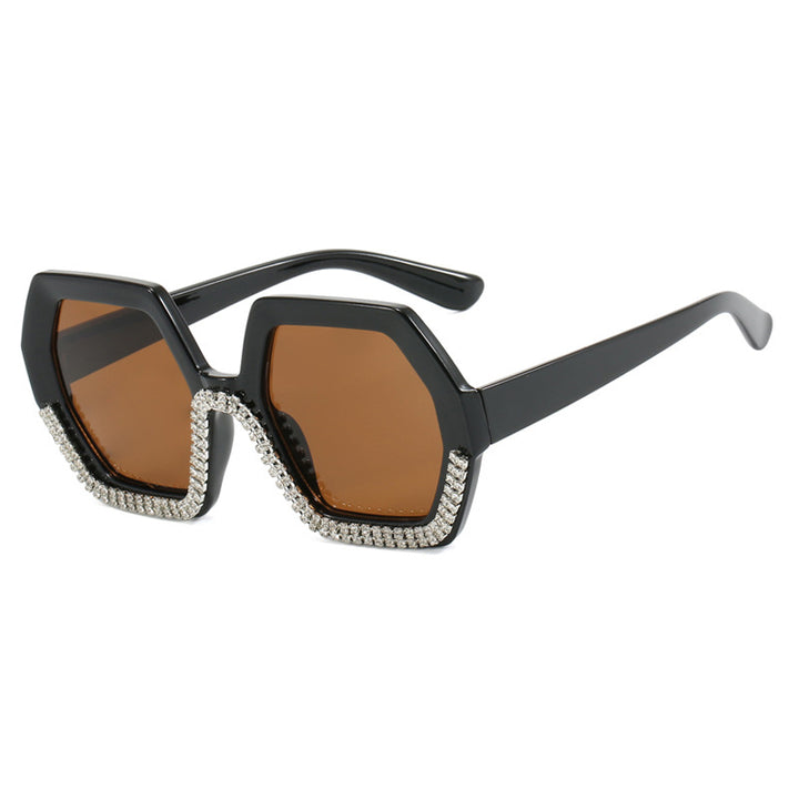 Women's extravagant sunglasses with hexagonal frame and rhinestone accents Skanto