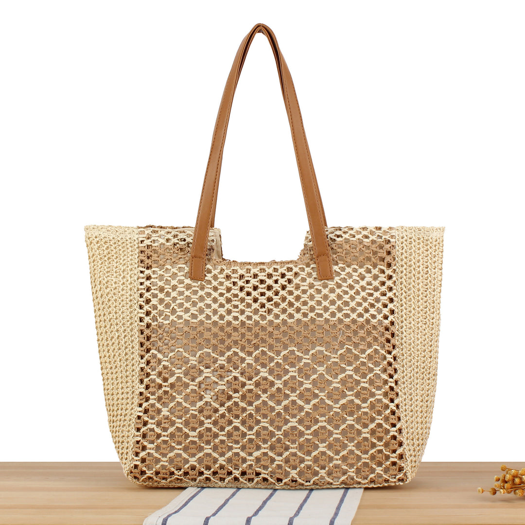 Woven strandbag med læderhåndtag Skanto