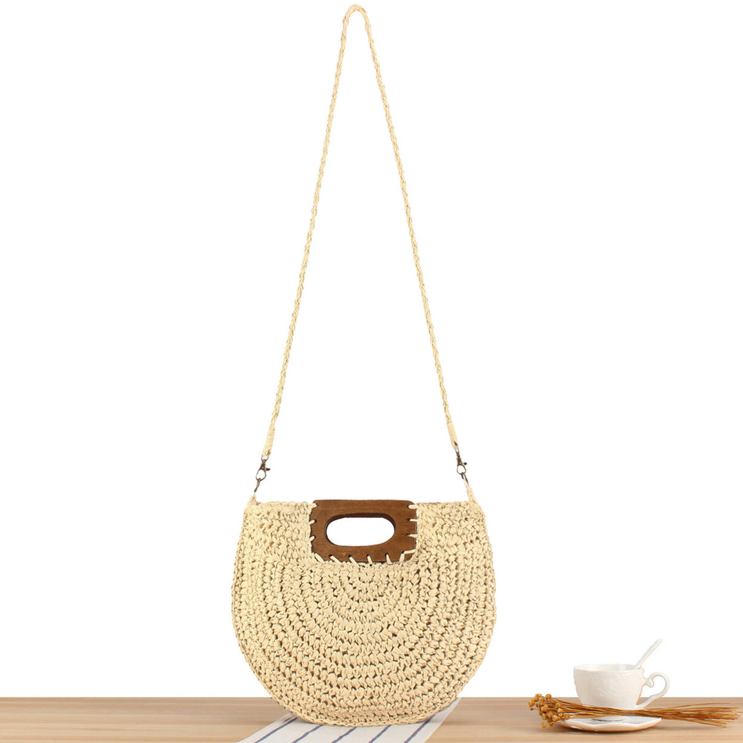 Handbag made of high-quality plant fiber weave with wooden handle Skanto