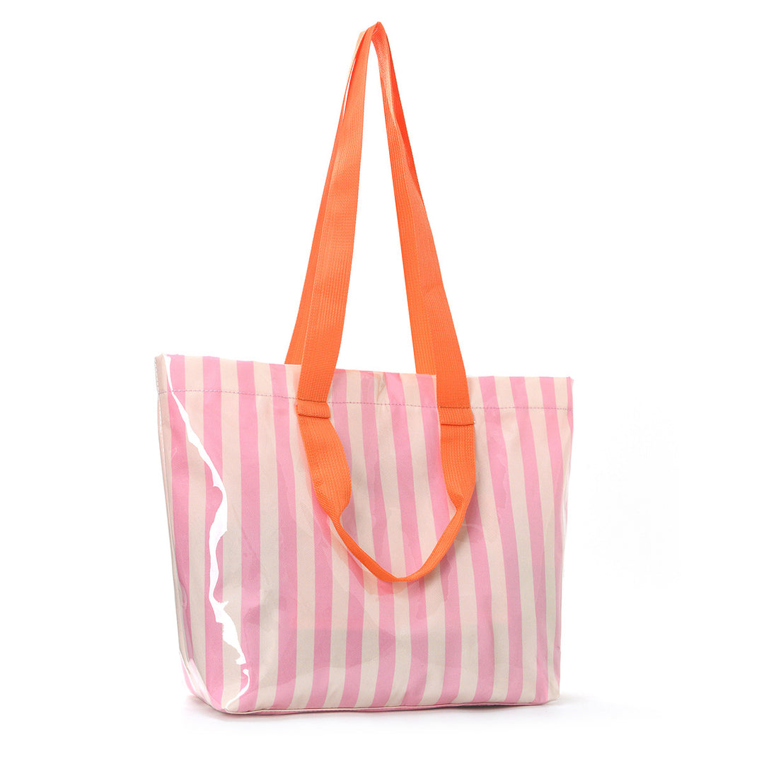 Romslig strandveske med transparent design og fargerike striper Skanto