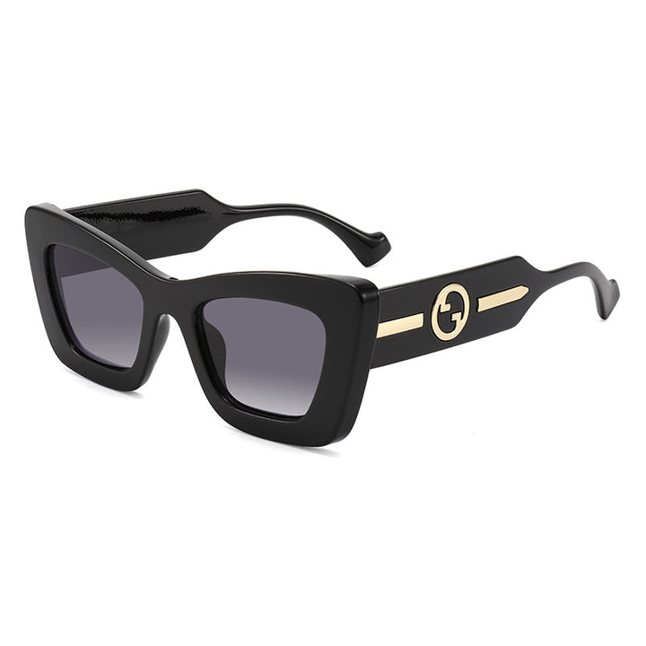 Dame designer solbrille med markant geometrisk ramme og høy kvalitet utførelse Skanto