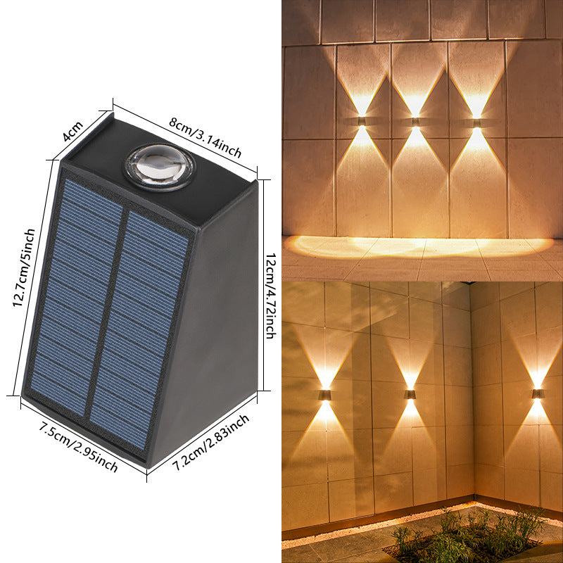 Skrå Bi-Direksjonal Sol LED Vegg Uplight-Nedlight Med Integrert Fotovoltaisk Panel Og Prisme Linse Skanto