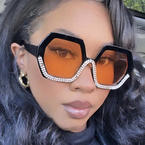 Women's extravagant sunglasses with hexagonal frame and rhinestone accents Skanto