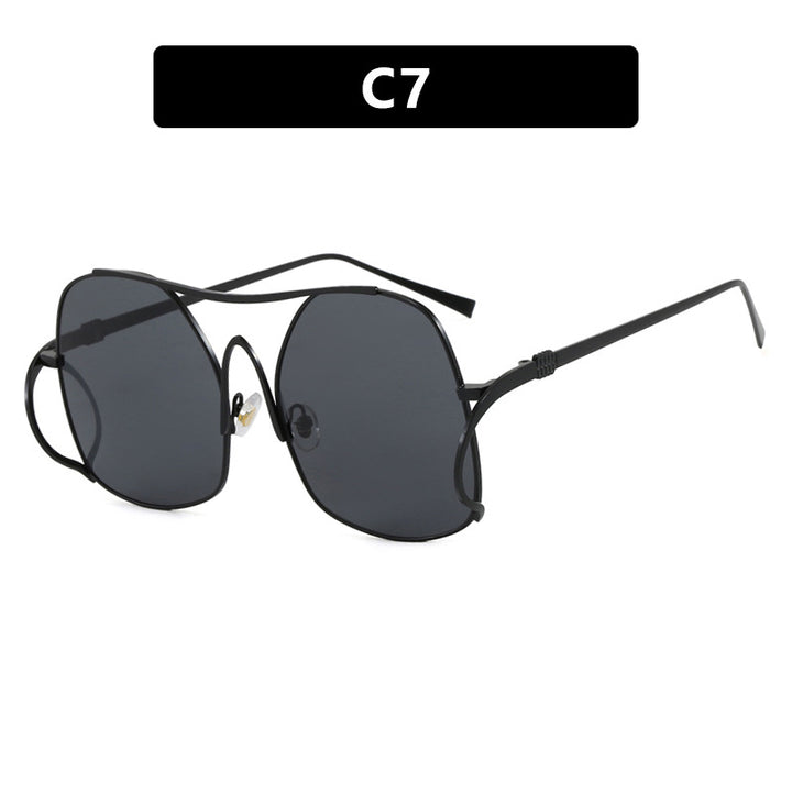 Women's geometric sunglasses with narrow metal frame and brown lenses Skanto