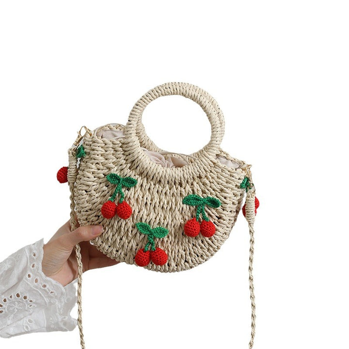 Straw Bag with Happy Strawberry Motif Skanto