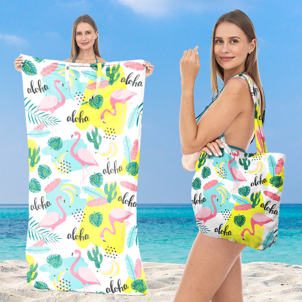 Multifunksjonelt strandhåndkle med integrert bærebag Skanto