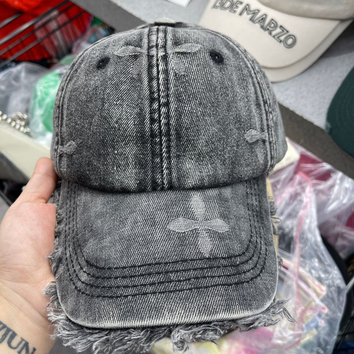 Kvinne Slitt Denim Frynse Baseball Caps Skanto