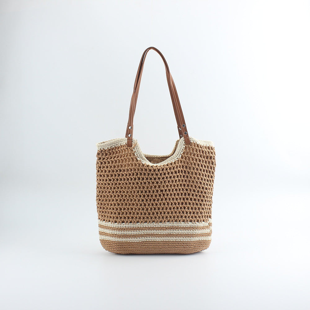 Håndlaget designer strandveske med robuste lær grep Skanto