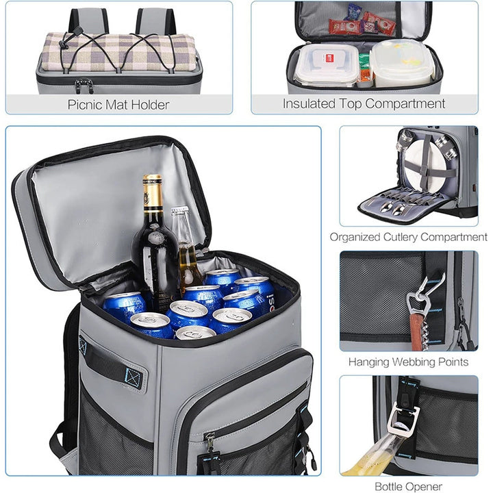 Unisex Insulated Cooler Backpack with Hard Base, Multiple Compartments, and Ergonomic Straps Skanto