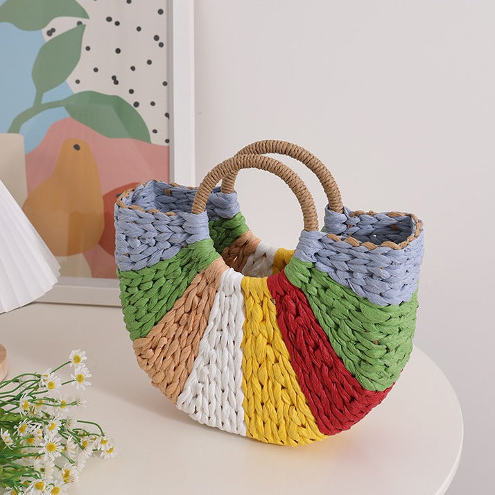 Handmade basket bag with colorful pattern Skanto
